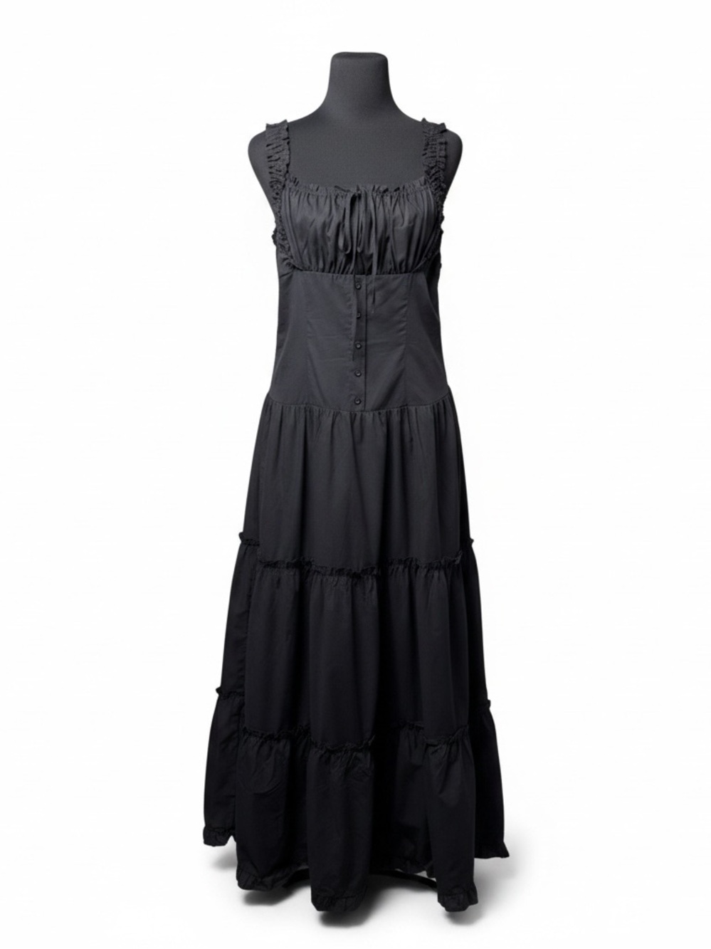 Milkmaid Maxi Dress Babydoll Black Tiered Smocked Whimsical XL NWT Fairy Witchy